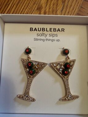 BaubleBar Gold Martini Glass Earrings with Green & Red Accents